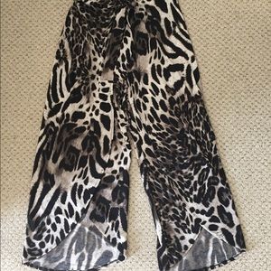 Animal Print Wrap Palazzo Pants Large